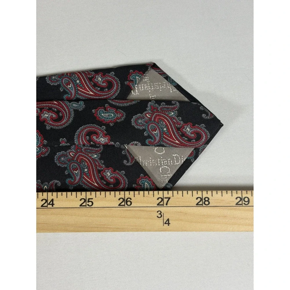 Christian‎ Dior Vintage 90s Silk Paisley Tie Red Teal Black Preppy Dark Academia